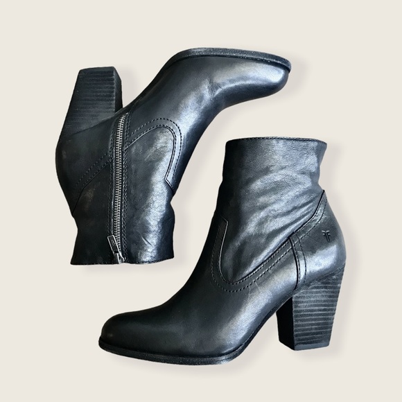 Frye Essa Black Leather Everyday Fall/Winter/Spring Classic Heeled Ankle Booties - Picture 13 of 16
